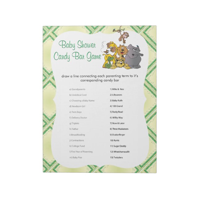 Safari Jungle Baby Animals - Candy Bar Notepad (Rotated)