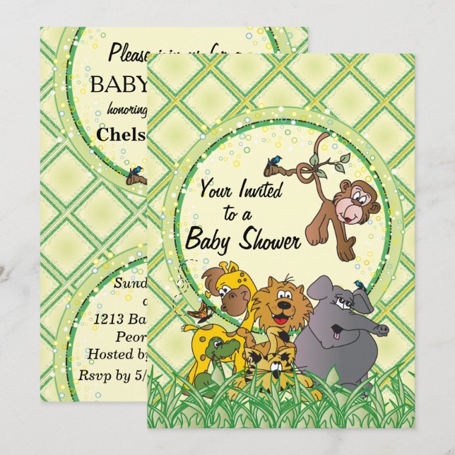 Safari Jungle Baby Animals Invitation (Front/Back)