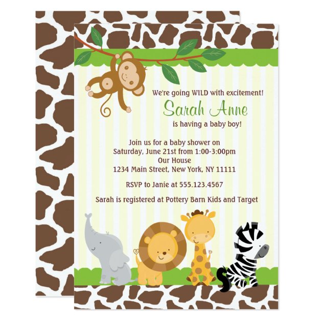 Safari Jungle Baby Boy Shower Invitation