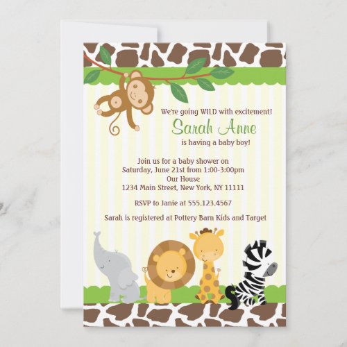Safari Jungle Baby Boy Shower Invitation