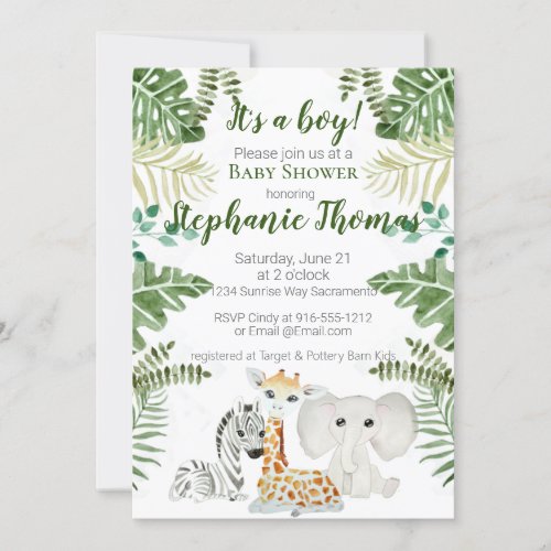 Safari Jungle Baby Boy Shower Invitation