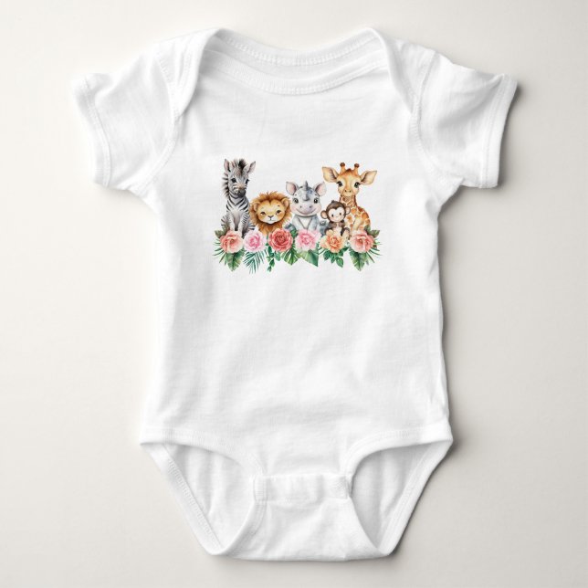 Safari Jungle Baby Girl Bodysuit | Floral Baby  (Front)