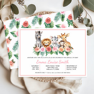 Safari Jungle Baby Girl Shower Invitation