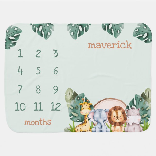 Safari Jungle Baby Month Milestone blanket (Horizontal)