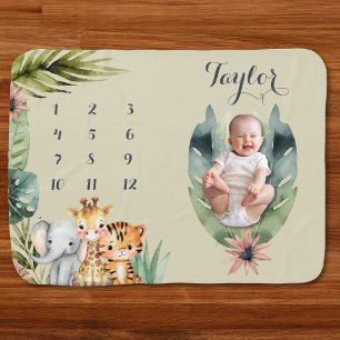 Safari Jungle Baby Monthly Milestone Picture Blanket
