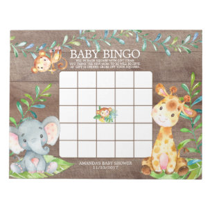 Safari Jungle Baby Shower Bingo Game Notepad