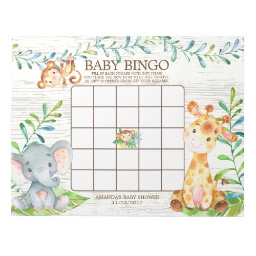 Safari Jungle Baby Shower Bingo Game Notepad