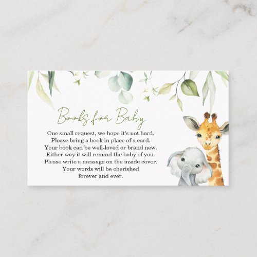 Safari Jungle Baby Shower Books for Baby Business Card