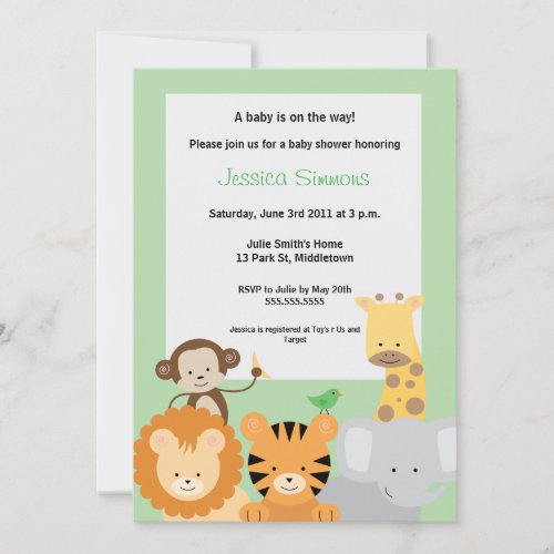 Safari Jungle Baby Shower - Boy/Girl Personalized Invitations