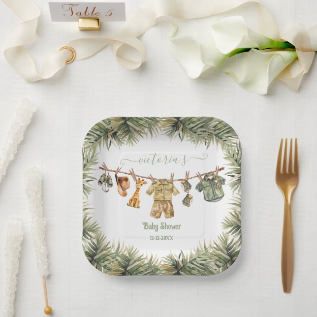 Safari Jungle Baby Shower Clothesline Paper Plates (Wedding)