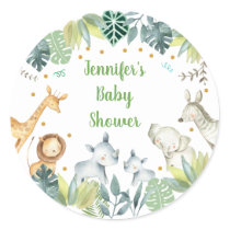 Safari Jungle Baby Shower Green & Gold Classic Round Sticker