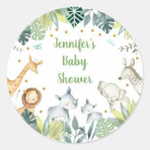 Safari Jungle Baby Shower Green & Gold Classic Round Sticker