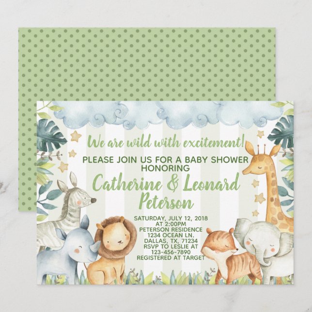 Safari Jungle Baby Shower Invitation Invite (Front/Back)