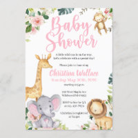 Safari Jungle Baby Shower Invitations for Girls