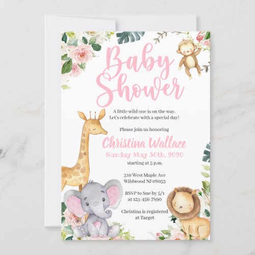 Safari Jungle Baby Shower Invitations for Girls