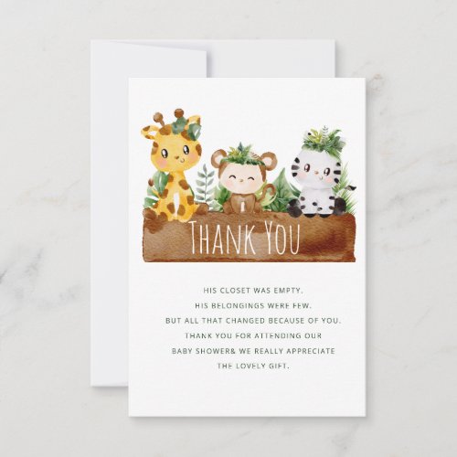 safari jungle baby shower thank you card