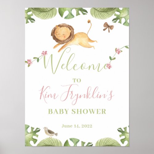 Safari Jungle Baby Shower Welcome Sign for Girls