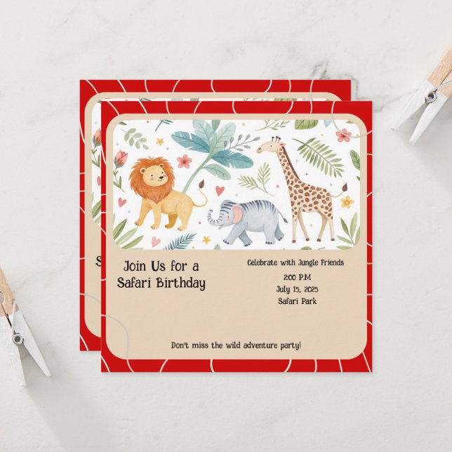 Safari Jungle Birthday Invitation (Front/Back In Situ)