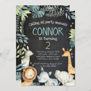 Safari Jungle Birthday Invitation, Chalkboard Invitation