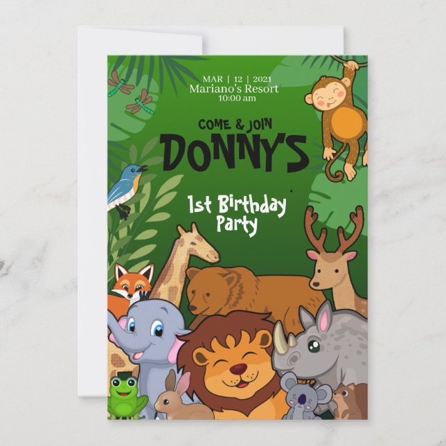 Safari Jungle Birthday Invitation Cute Animal Kids (Front)