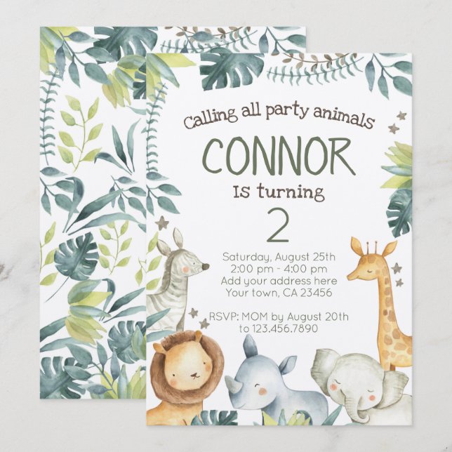 Safari Jungle Birthday Invitation - Kraft (Front/Back)