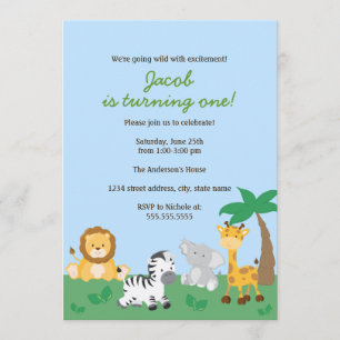 Safari Jungle Boy 1st Birthday Party Invitation