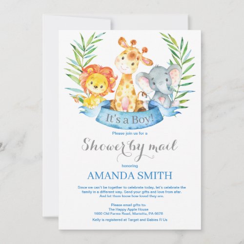 Safari Jungle Boy Baby Shower by Mail Invitation