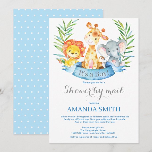 Safari Jungle Boy Baby Shower by Mail Invitation (Front/Back)