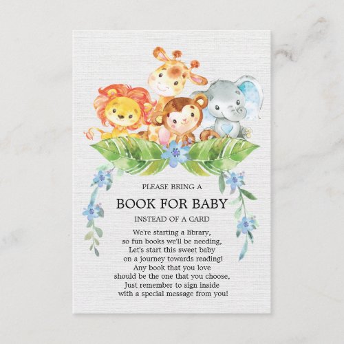 Safari Jungle Boys Baby Shower Book for Baby Enclosure Card