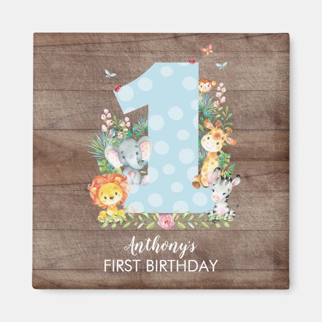 Safari Jungle Boys first Birthday Favor Magnet (Front)