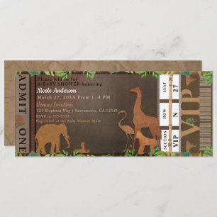 Safari Jungle Brown Animals Baby Shower Ticket Invitation