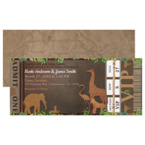 Safari Jungle Brown Animals Wedding Ticket Invitation