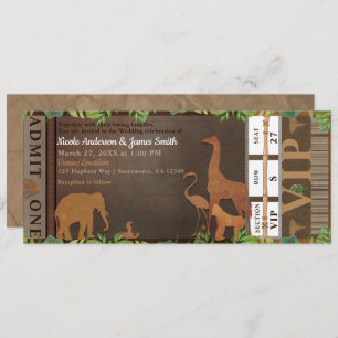 Safari Jungle Brown Animals Wedding Ticket Invitation
