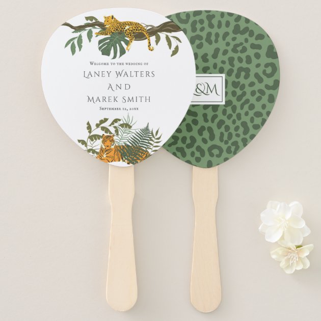 Safari Jungle Cats Green Leopard Wedding Hand Fan | Zazzle