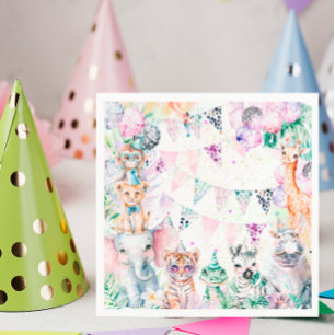 Safari Jungle Cute Animals Girl Birthday Napkins