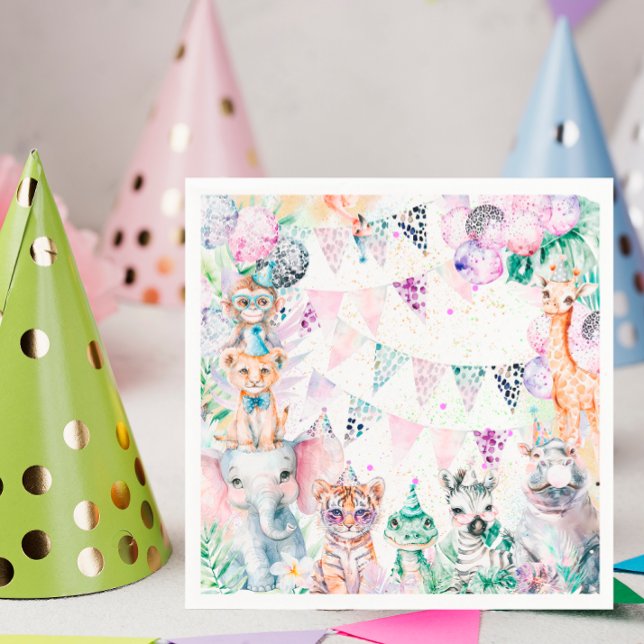 Safari Jungle Cute Animals Girl Birthday Napkins (Creator Uploaded)