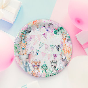 Safari Jungle Cute Animals Girl Birthday Paper Plates