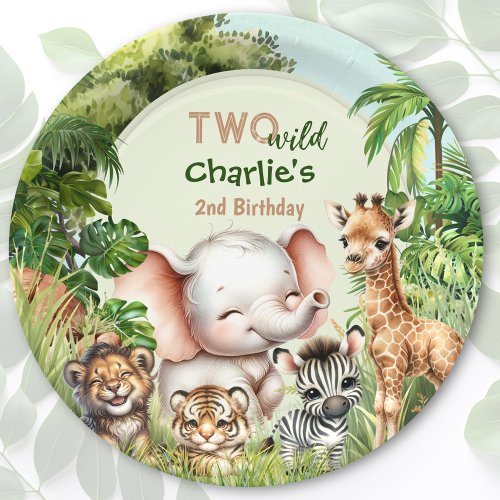 Safari Jungle Cute Animals Two Wild 2nd Birthday Paper Plates