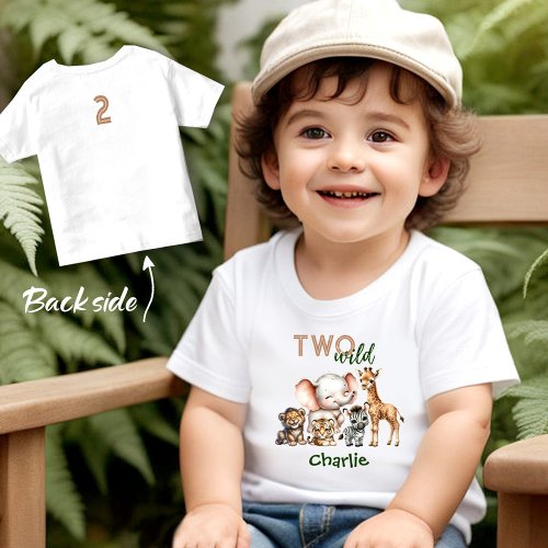 Safari Jungle Cute Animals Two Wild 2nd Birthday Toddler T_shirt