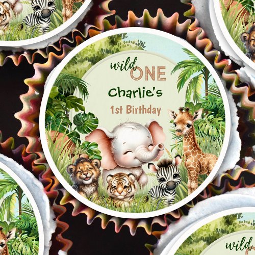 Safari Jungle Cute Animals Wild One 1st Birthday Edible Frosting Rounds