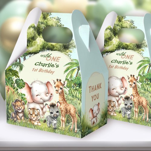 Safari Jungle Cute Animals Wild One 1st Birthday Favor Boxes