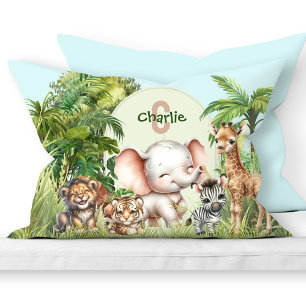 Safari Jungle Cute Wild Animals Green Blue Pillow Case