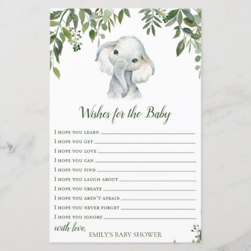 Safari Jungle Elephant Baby Shower Game PRINTED