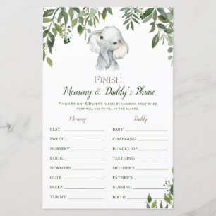 Safari Jungle Elephant Baby Shower Game PRINTED