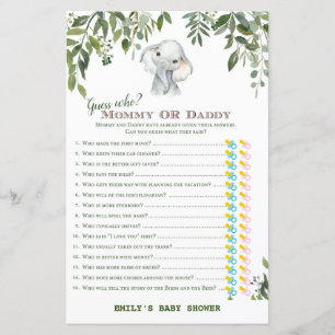 Safari Jungle Elephant Baby Shower Game PRINTED