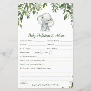 Safari Jungle Elephant Baby Shower Game PRINTED