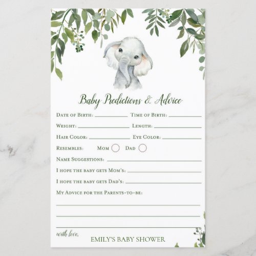 Safari Jungle Elephant Baby Shower Game PRINTED