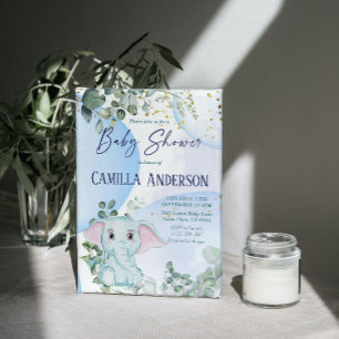 Safari Jungle Elephant Eucalyptus Blue Bubbles Invitation