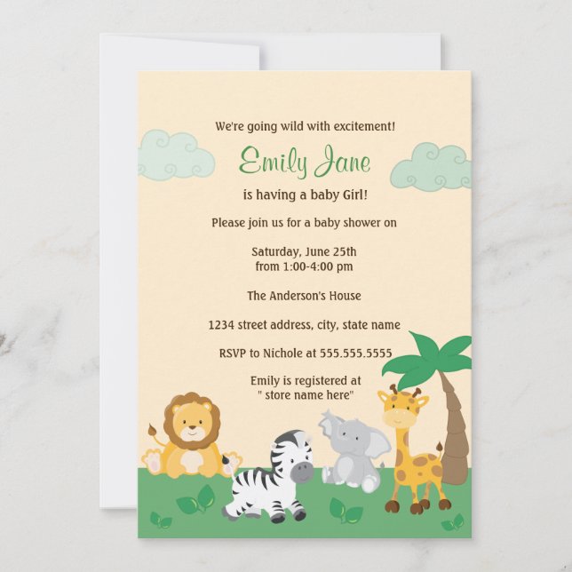 Safari Jungle Gender Neutral Baby Shower Invite (Front)