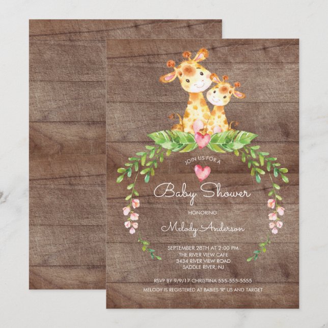 Safari Jungle Giraffe Baby Shower Invitation (Front/Back)